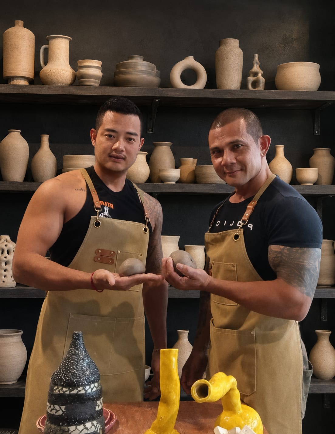 Grab a drink, sit at the wheel, and see what your hands can do. Our Friday night Cocktails & Clay session is social, relaxed, and genuinely fun — whether you are a first-timer or you already know your way around a wheel. ฿1,500 per person. Book via Instagram @potteryclasseskrabi.